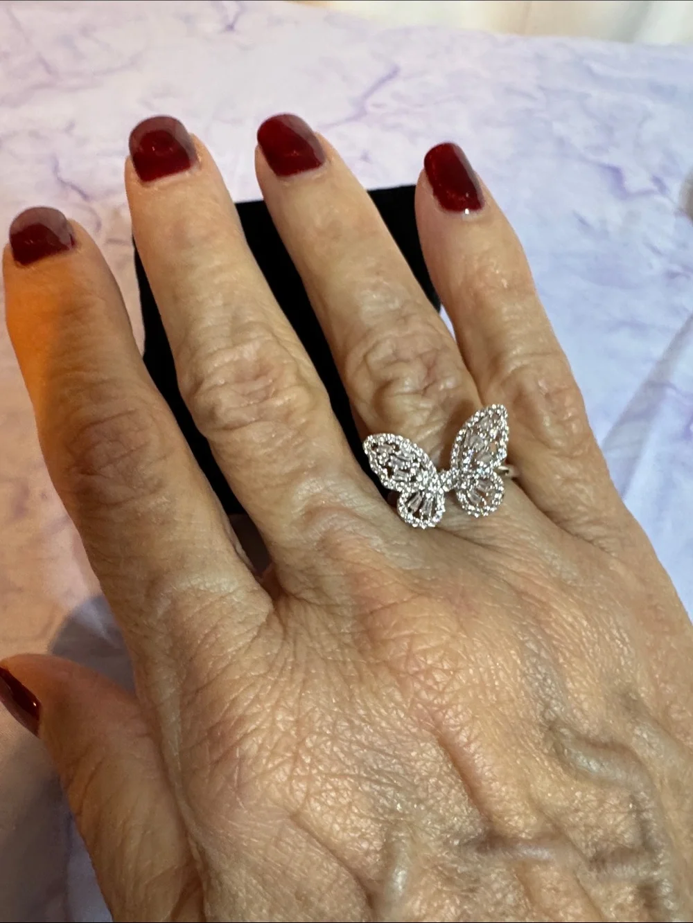 Sparkling Stainless Steel Butterfly Statement Ring - Picture 5 of 5